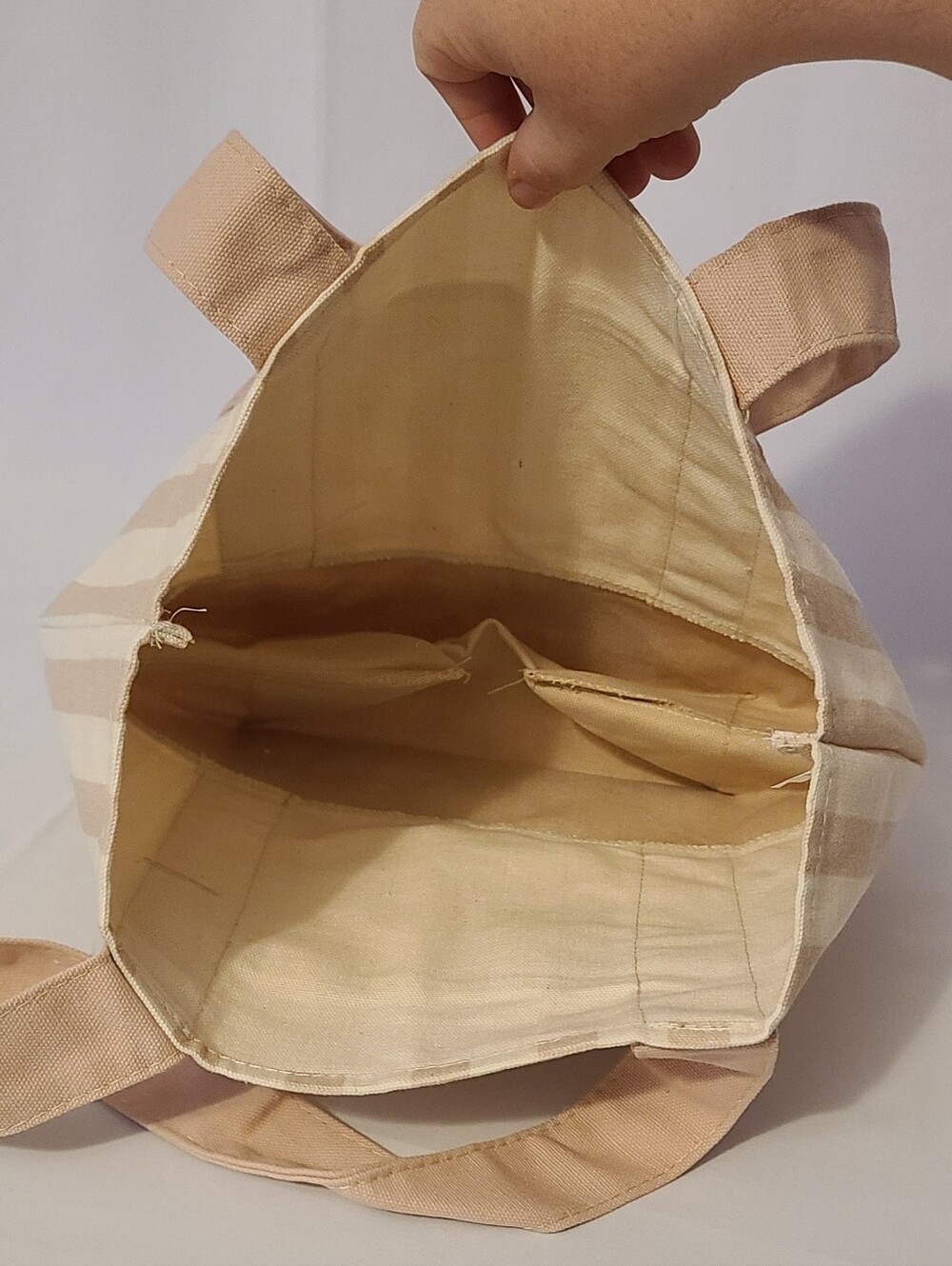 Trader Joe's Tan Striped Mini Canvas Tote Bag - Picture 5 of 9